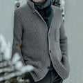 Men's Stand Collar Ribbed Front-Button Pocket Knit Cardigan
