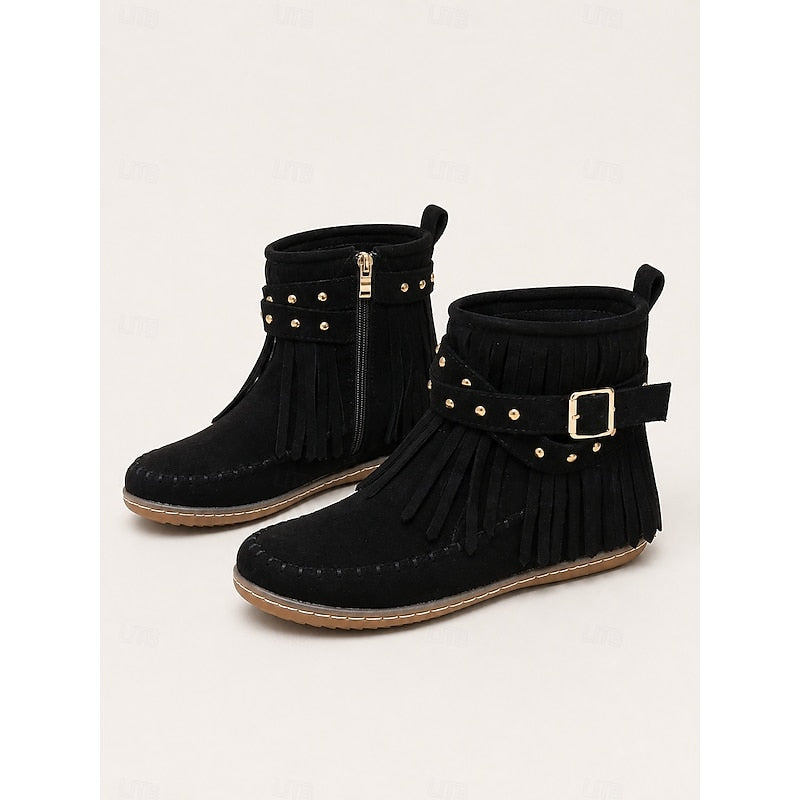 Women's Flat Sole Fringe Moccasin Booties