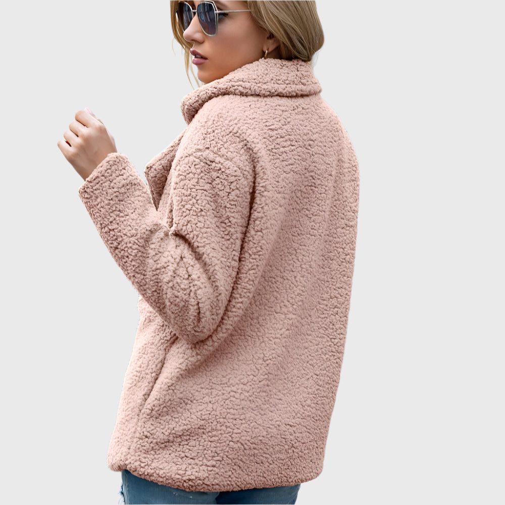 Women's Notch Collar Sherpa Coat with Double Buttons