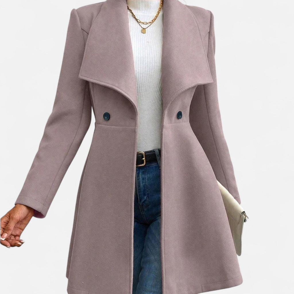 Women's Button-Front Wool Blend Lapel Winter Overcoat