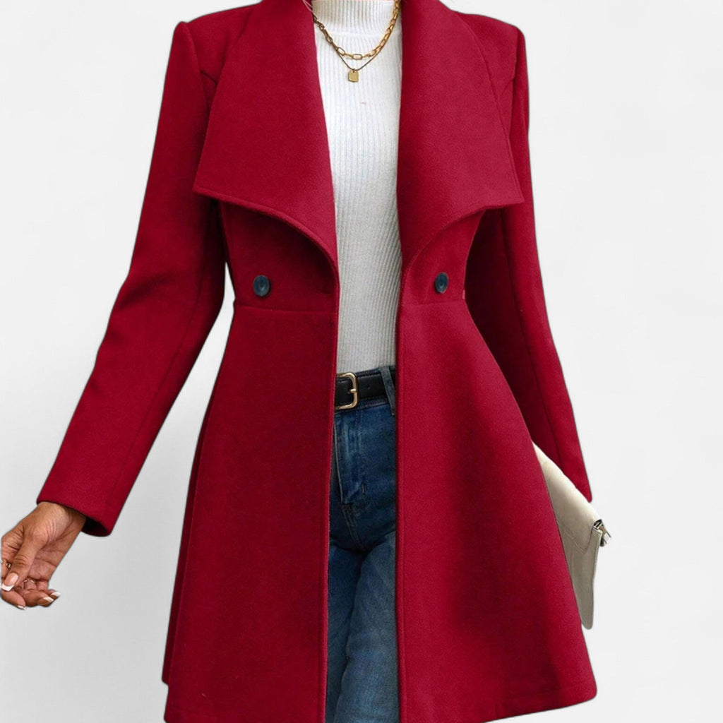 Women's Button-Front Wool Blend Lapel Winter Overcoat