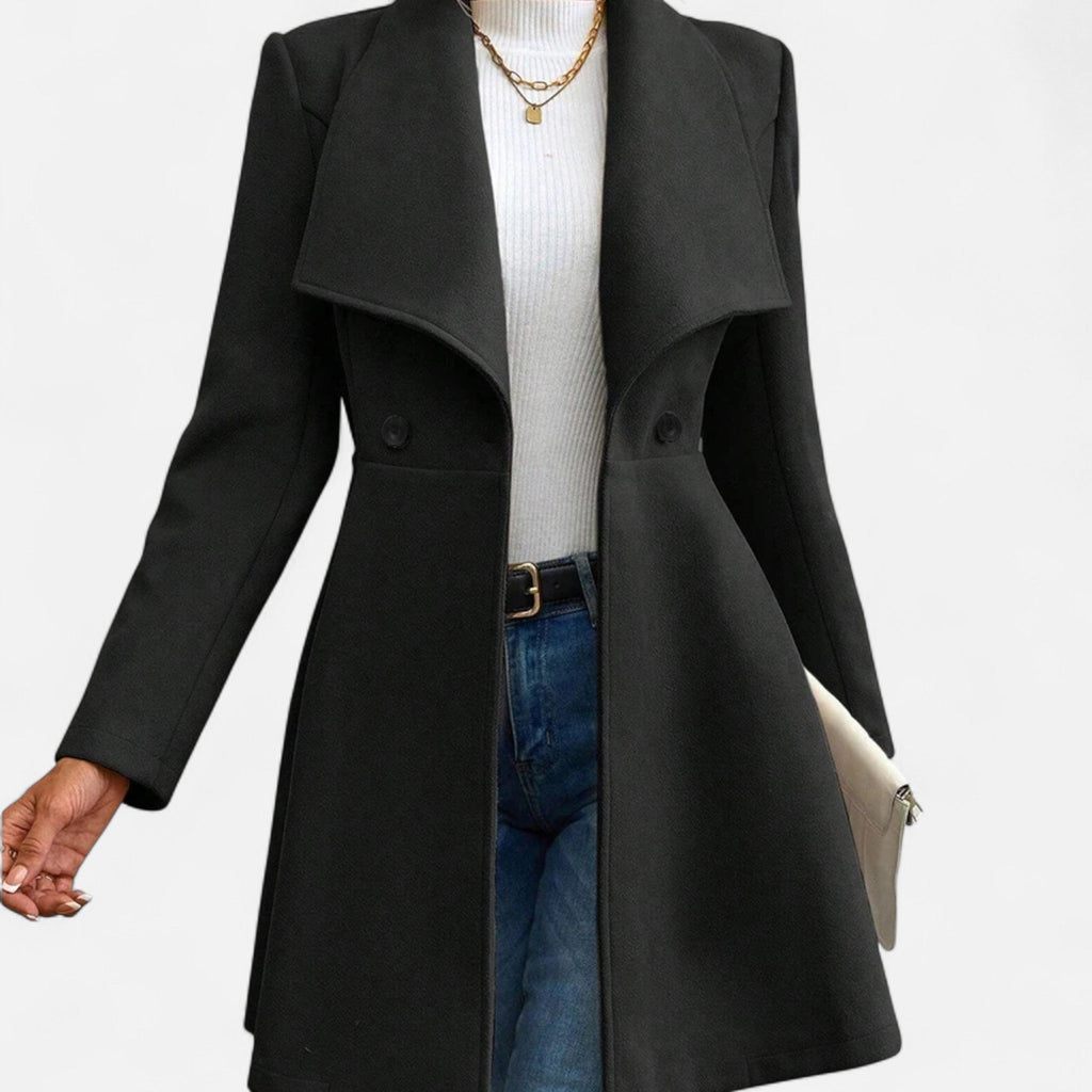 Women's Button-Front Wool Blend Lapel Winter Overcoat