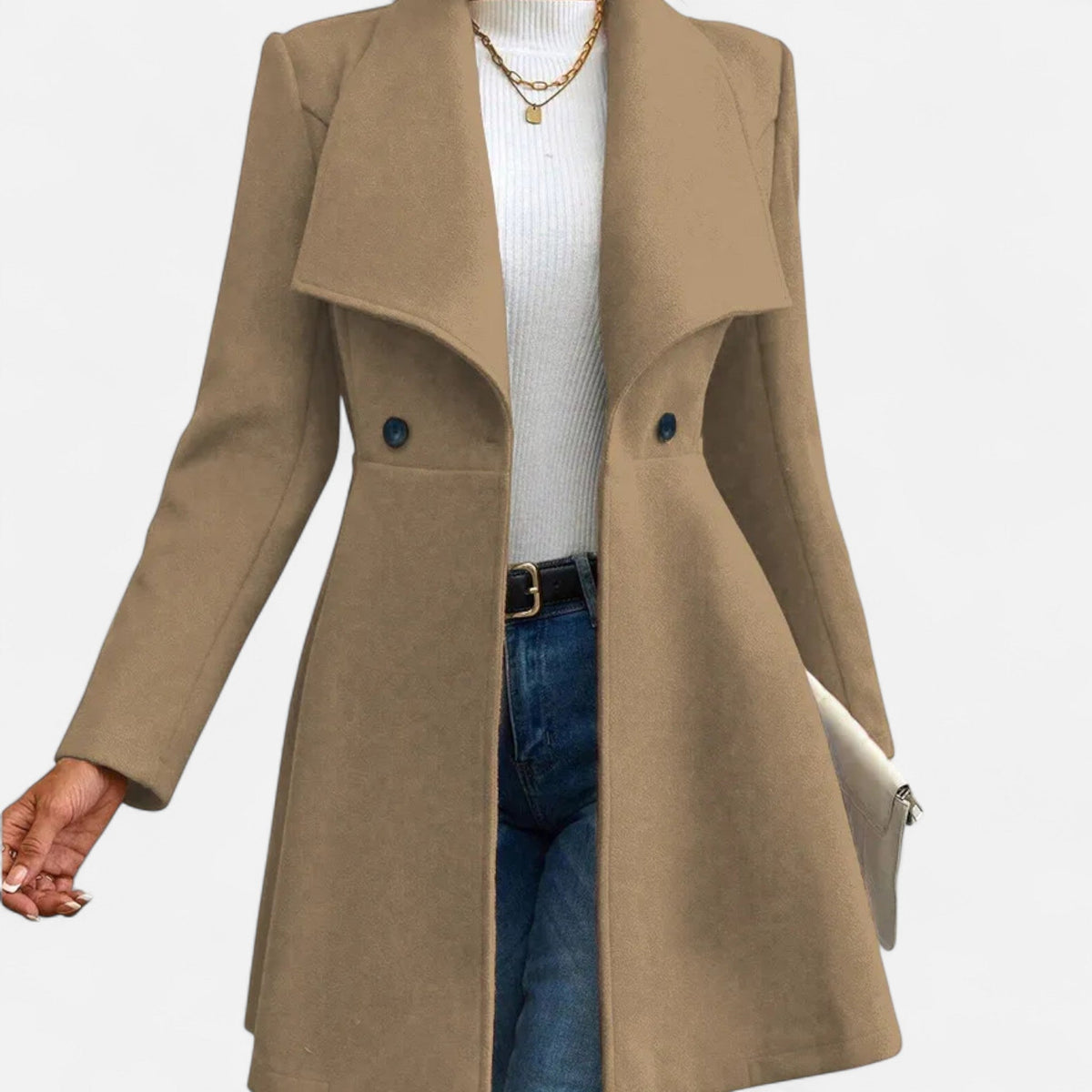 Women's Button-Front Wool Blend Lapel Winter Overcoat