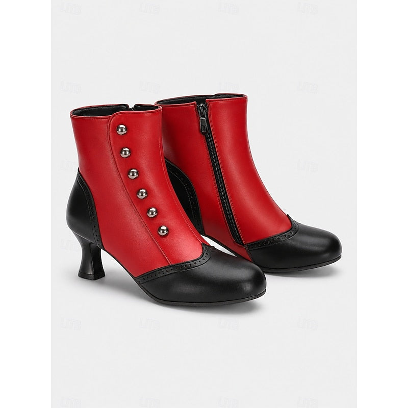 Women's Two-Tone Vintage Ankle Booties with Button Detail