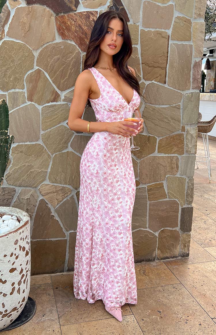 Women's Sleeveless V-Neck Floral Wedding Guest Maxi Dress