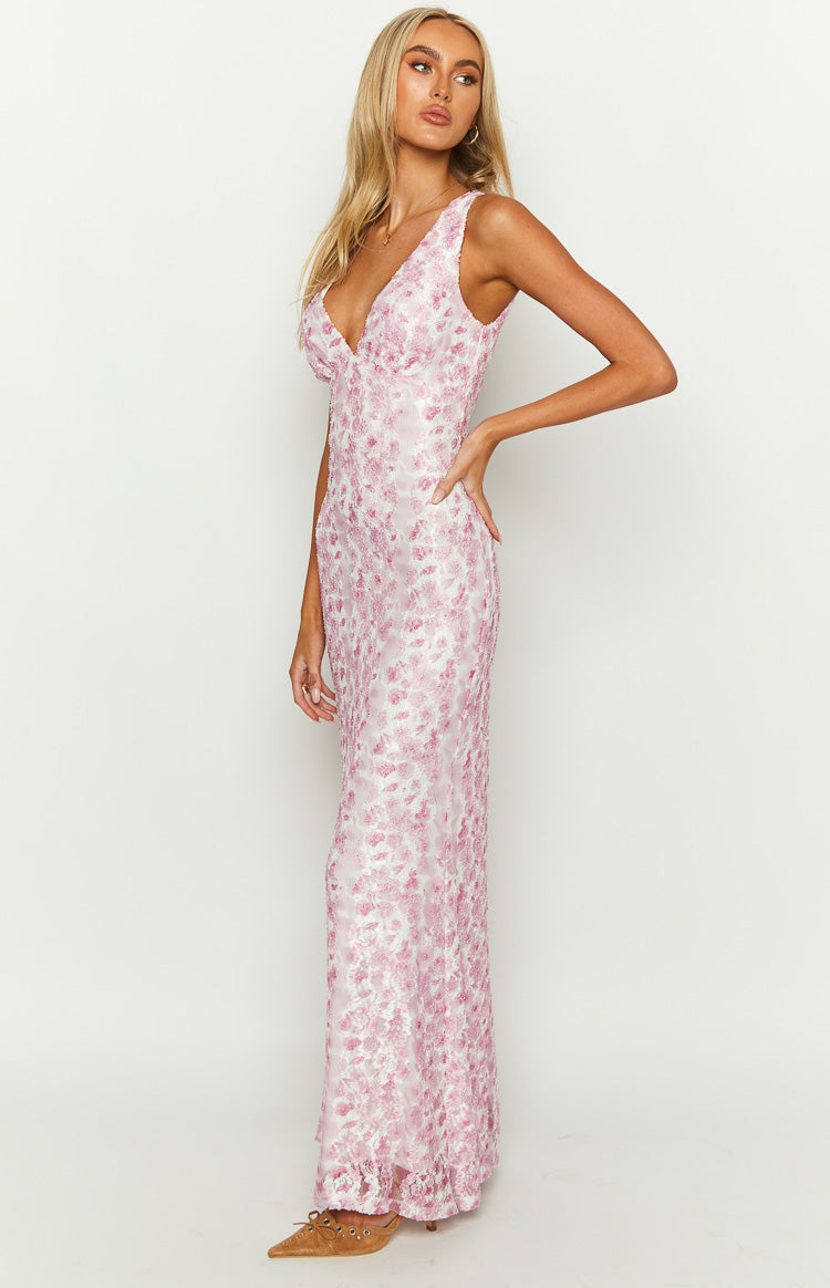 Women's Sleeveless V-Neck Floral Wedding Guest Maxi Dress