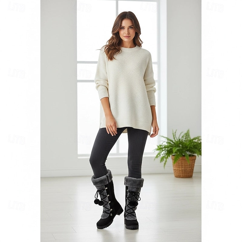 Women's Lace-Up Snow Boots with Fur Trimmed Cuff