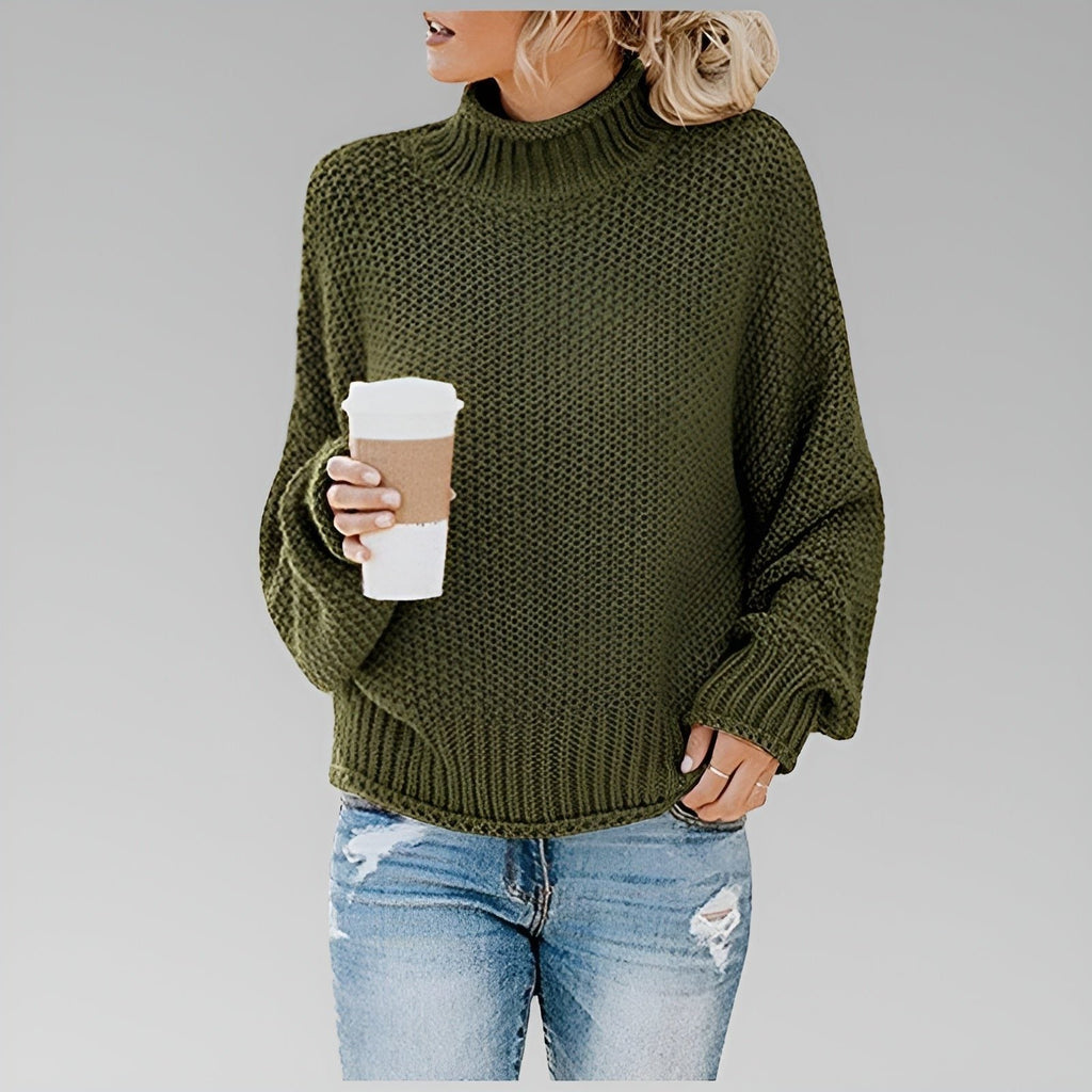 Women's Chunky Turtleneck Knit Sweater with Oversized Fit