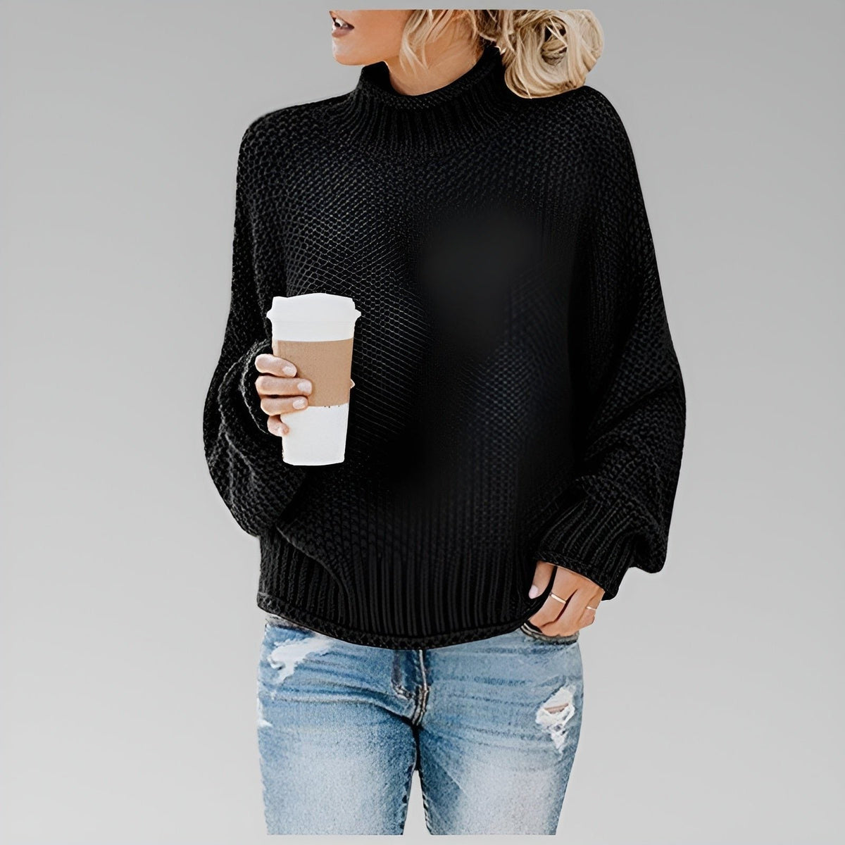 Women's Chunky Turtleneck Knit Sweater with Oversized Fit