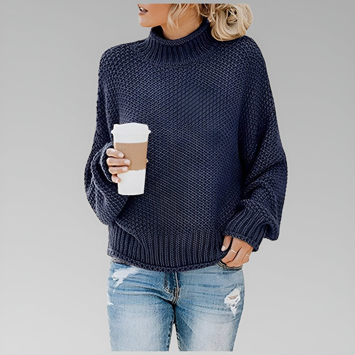 Women's Chunky Turtleneck Knit Sweater with Oversized Fit
