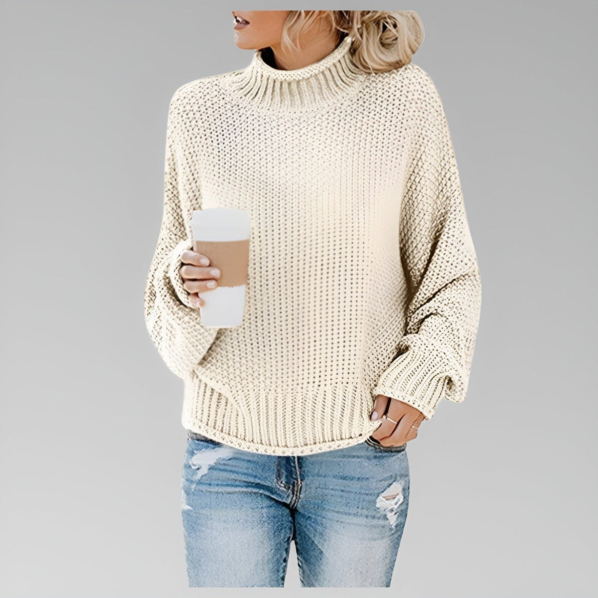 Women's Chunky Turtleneck Knit Sweater with Oversized Fit
