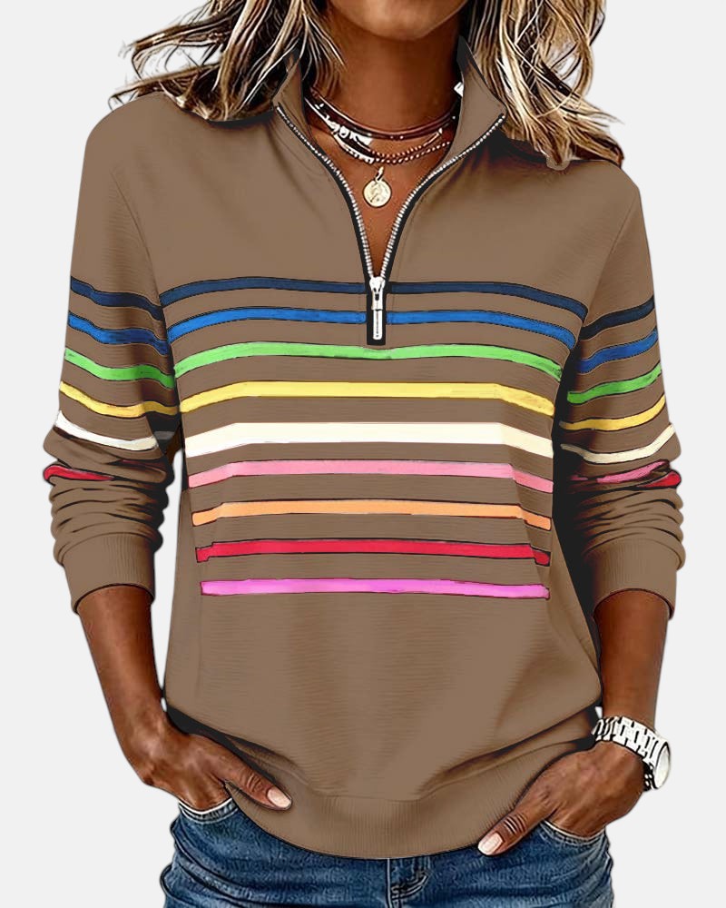 Women's Half-Zip Striped Pullover Sweatshirt