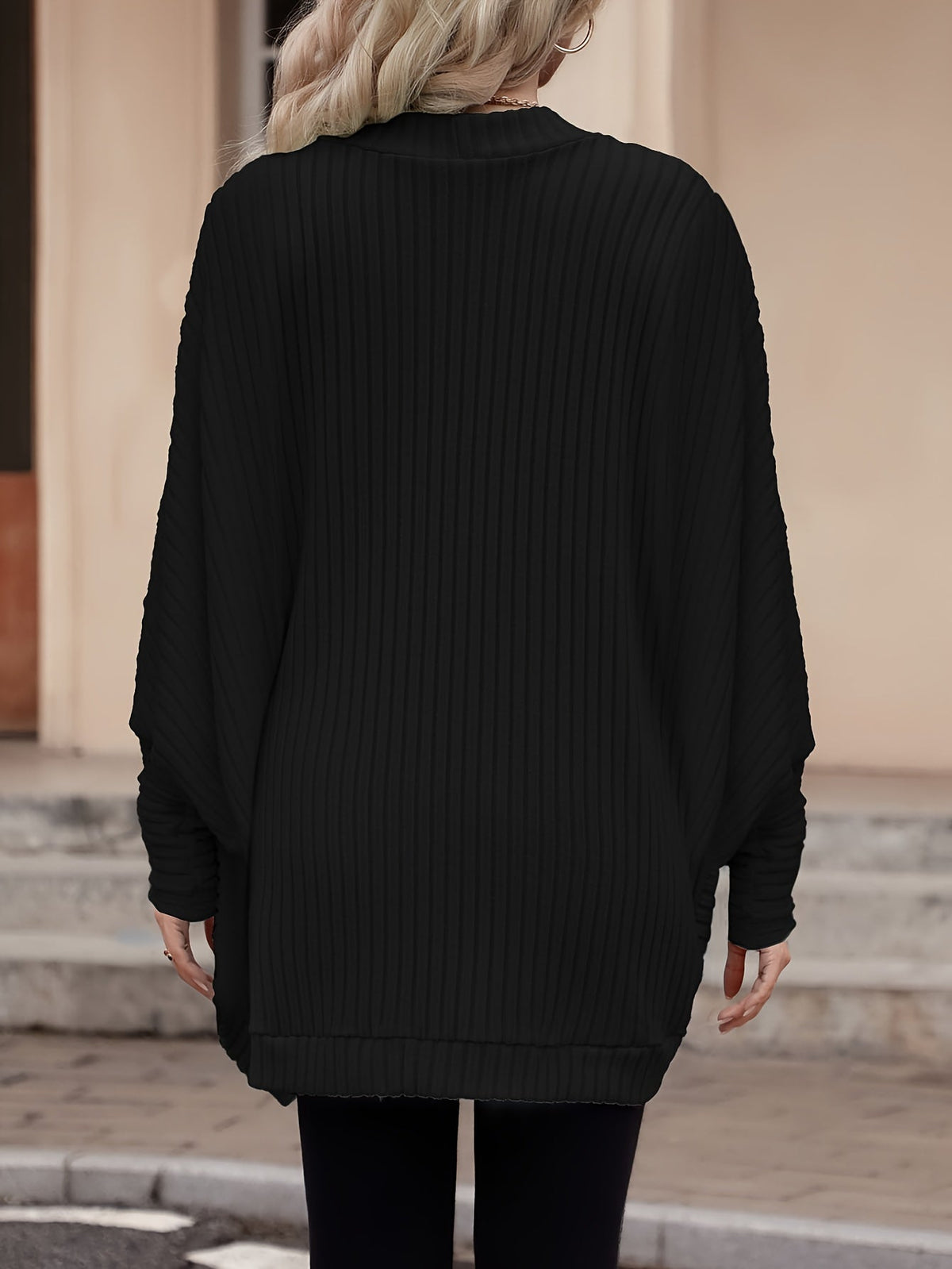 Women's Ribbed Draped Cardigan with Open Front