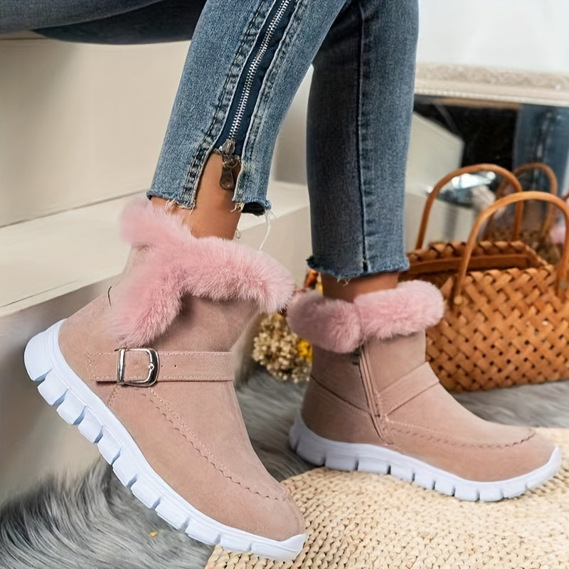 Women's Buckle Detail Ankle Booties with Plush Lining