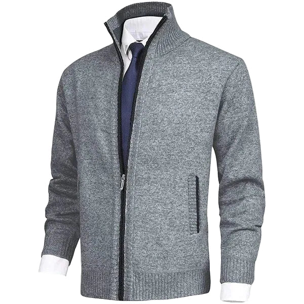 Men's Side Pocket Zip-Front Textured Knit Sweater Cardigan