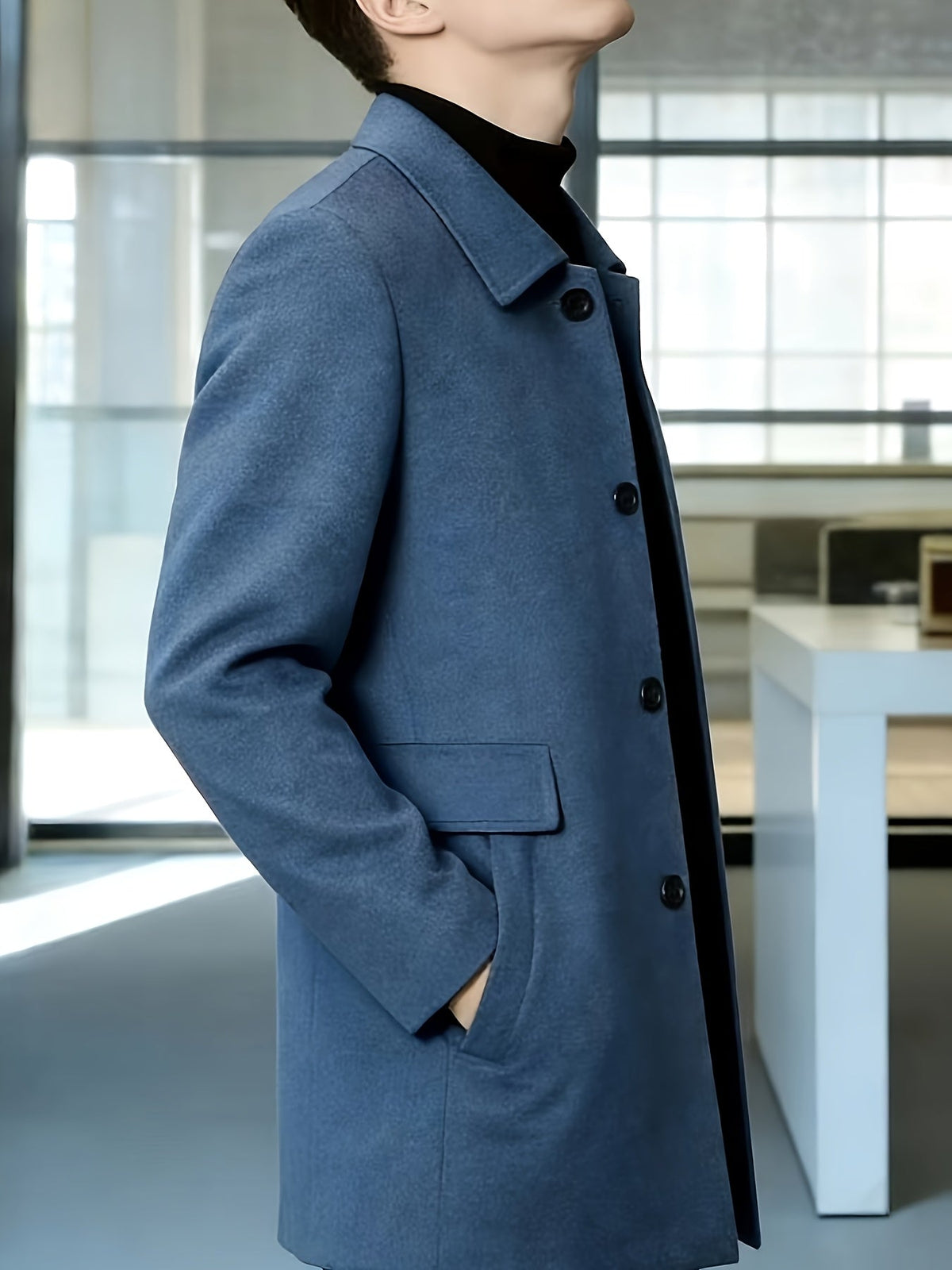 Men's Single-Breasted Refined Topcoat with Side Pockets