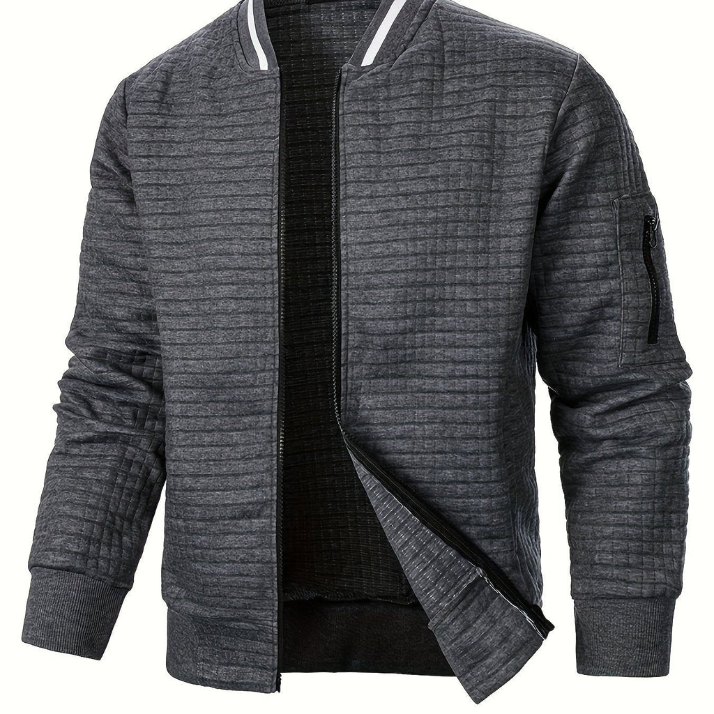 Men's Textured Stand Collar Zip Bomber Coat