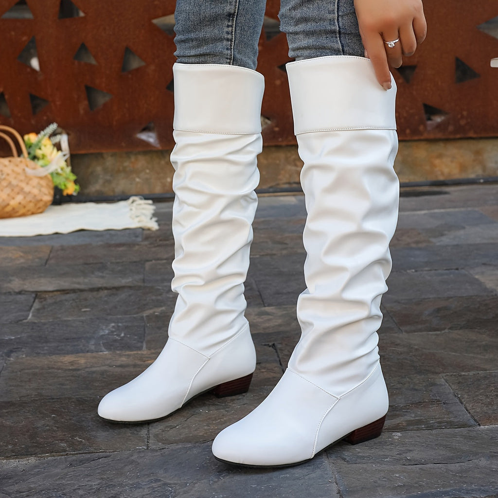 Women's Round Toe Low Heel Slouchy Tall Boots