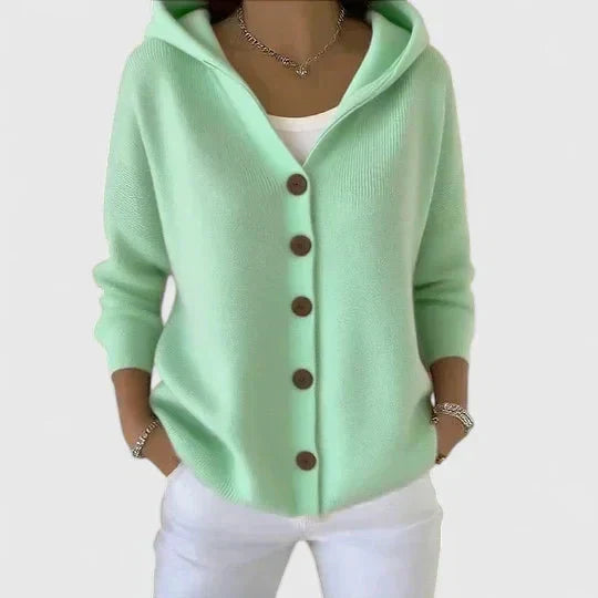 Women's Buttoned Cardigan with Drawstring Hood