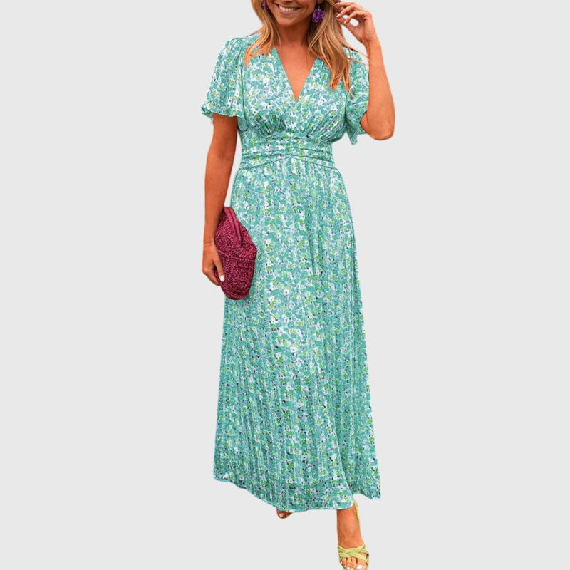 Women's Short Sleeve Printed Summer Event Maxi Dress