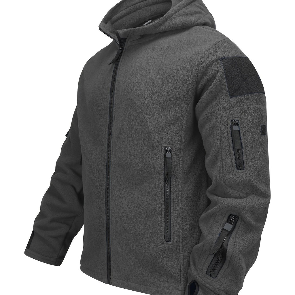 Men's Zip-Front Hooded Work Coat with Zippered Pockets