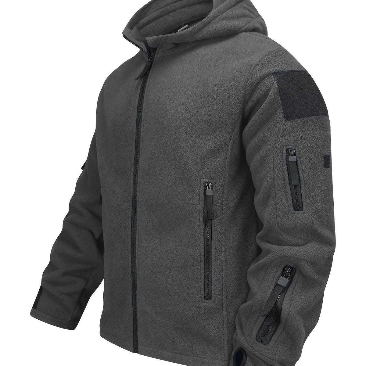 Men's Zip-Front Hooded Work Coat with Zippered Pockets