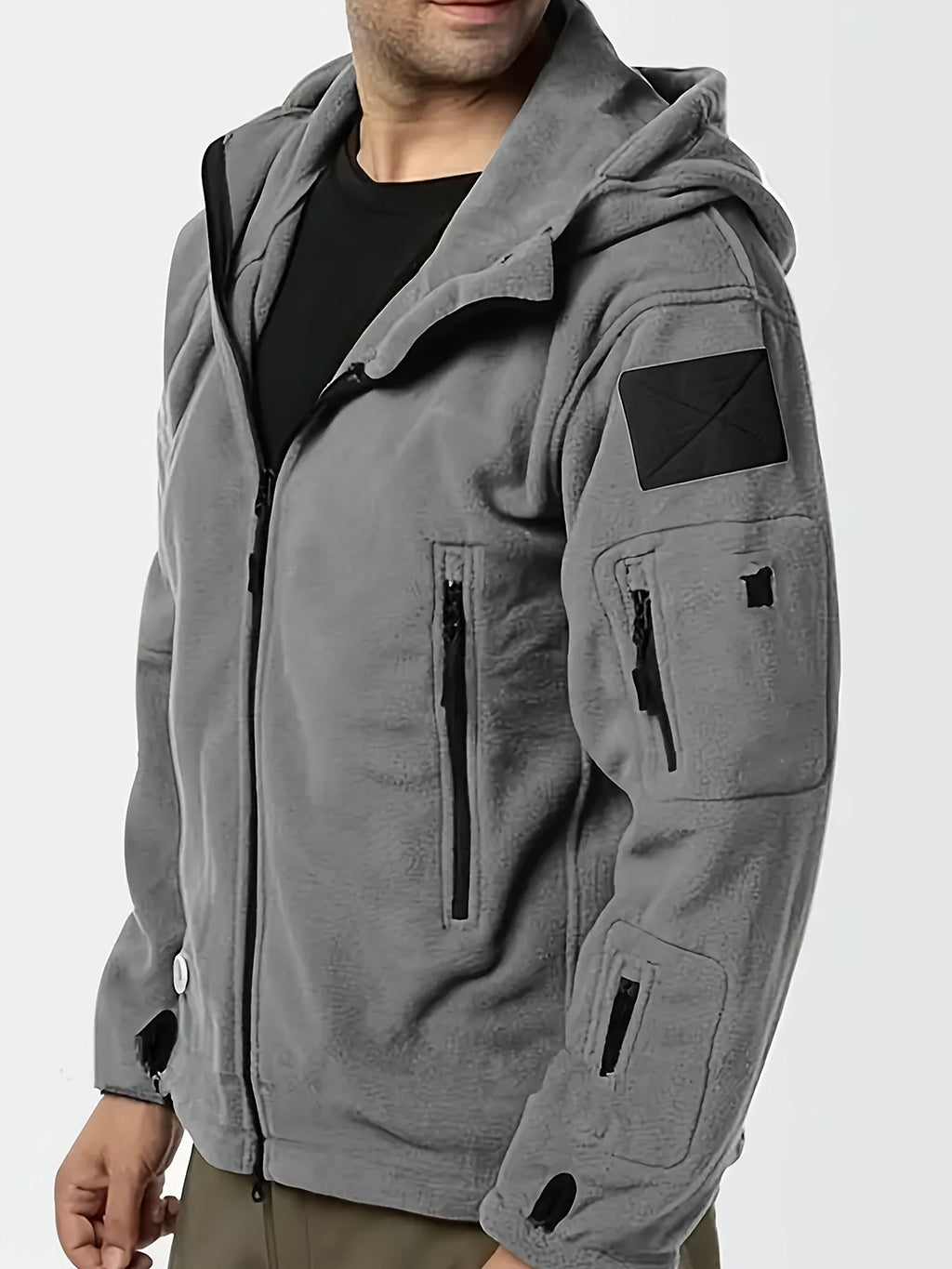 Men's Zip-Front Hooded Work Coat with Zippered Pockets