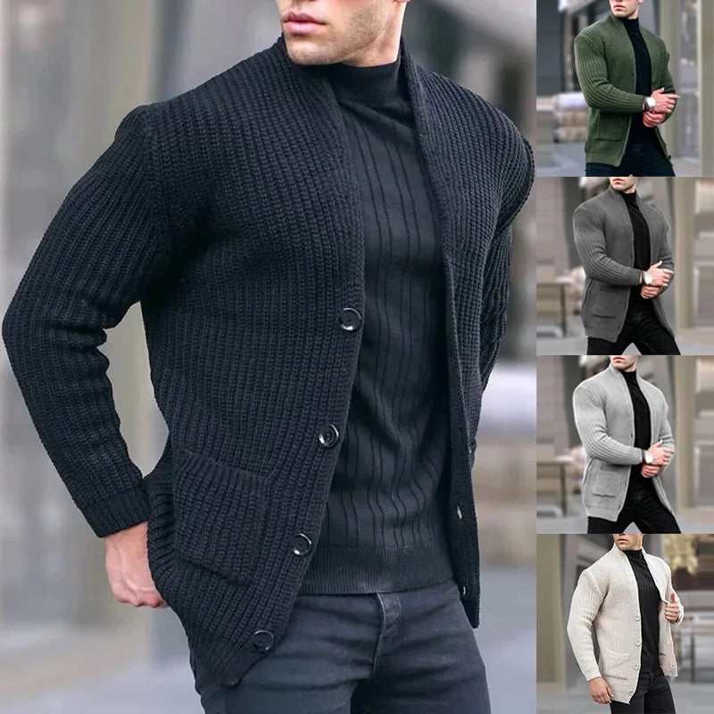 Men's Open Neck Lightweight Knit Cardigan with Roomy Pockets
