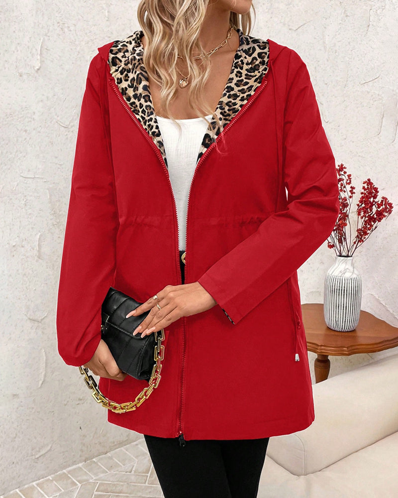 Women's Leopard Print Two-Way Zip Jacket