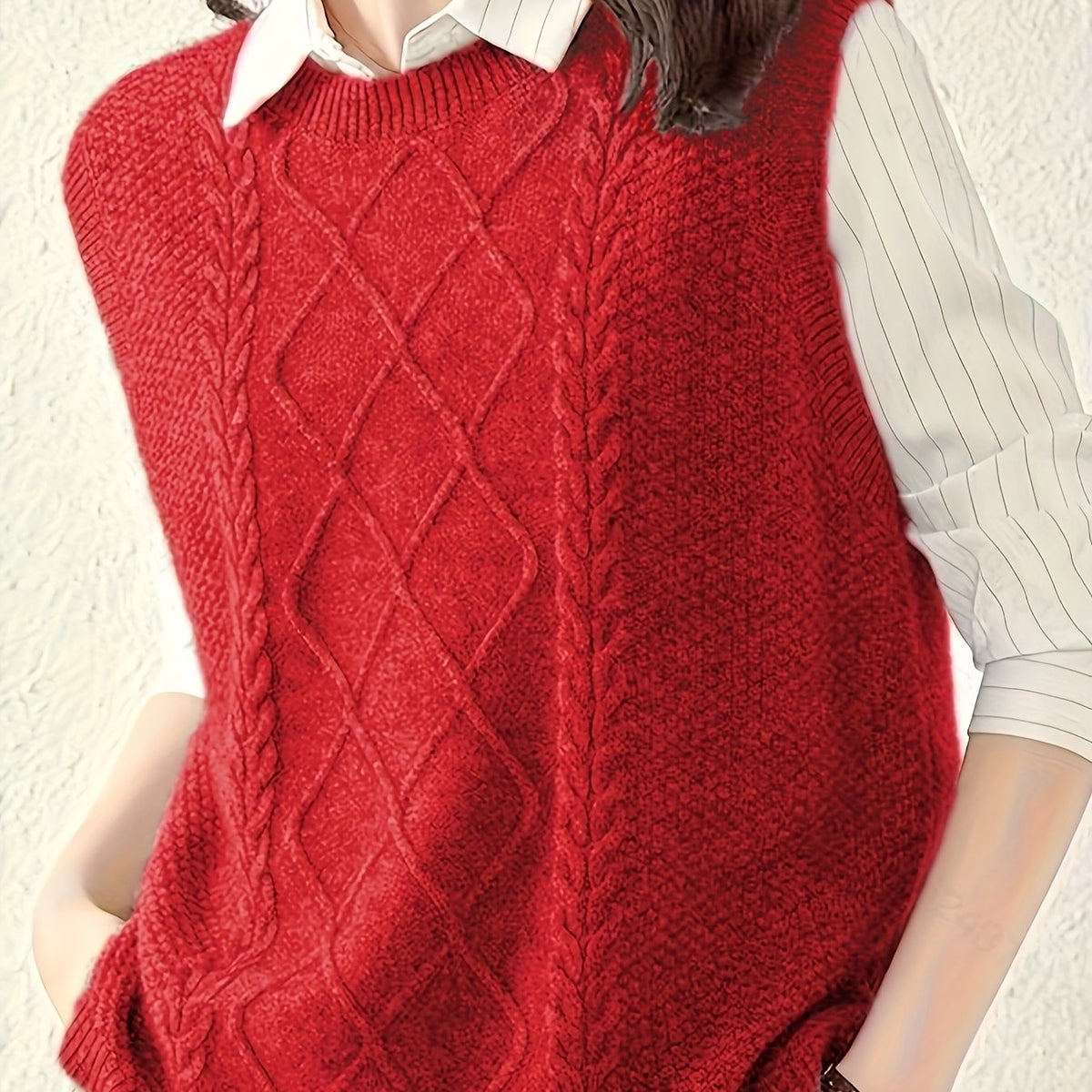Women's Round Neck Cable Knit Sleeveless Layering Vest