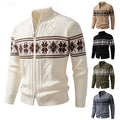 Men's Zip-Front Stand Collar Fair Isle Ribbed Cardigan