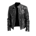 Men's Leather Racer Coat with Band Collar