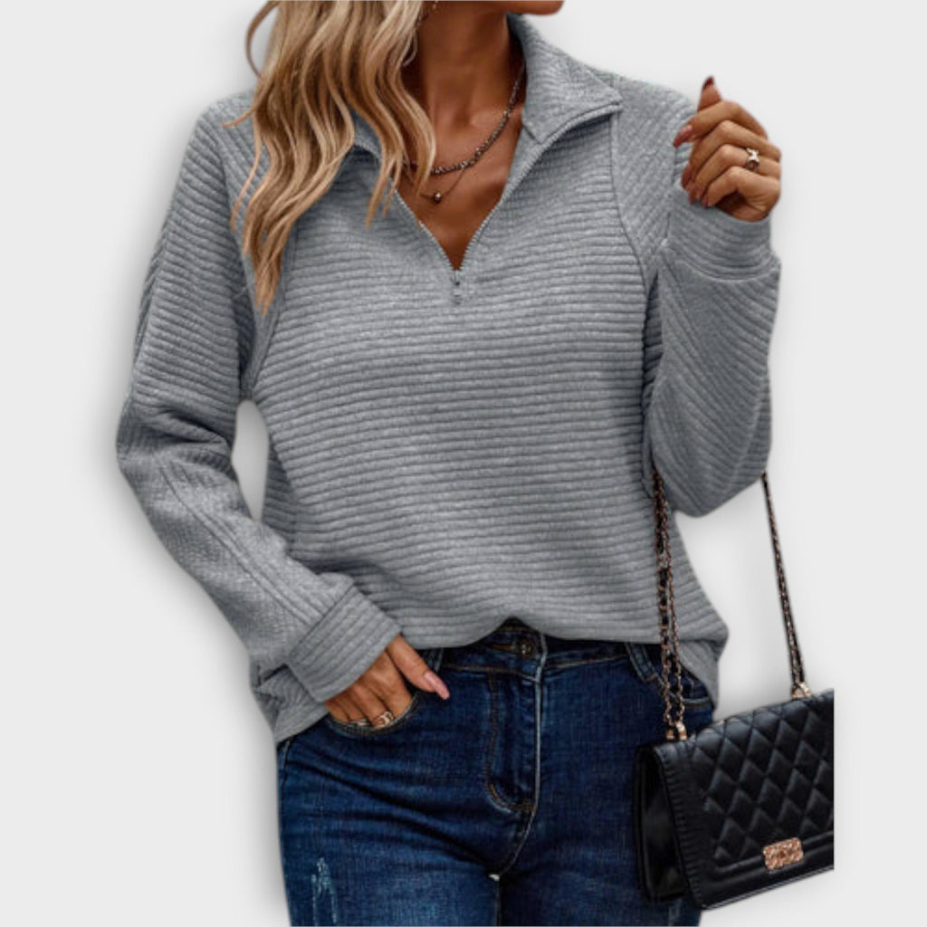Women's Half-Zip V-Neck Ribbed Knit Pullover