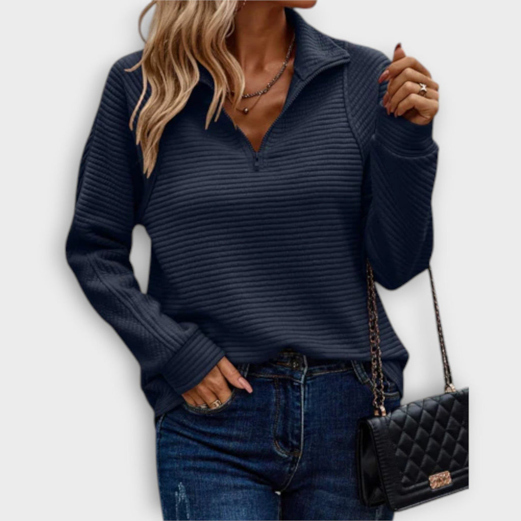Women's Half-Zip V-Neck Ribbed Knit Pullover