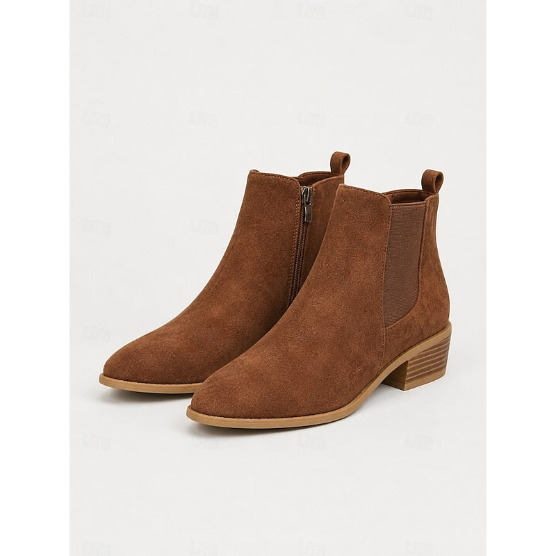 Women's Side Zip Pointed Toe Low Heel Ankle Booties