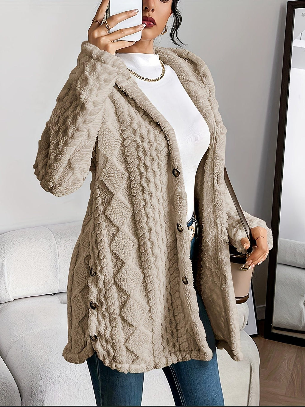 Women's Hooded Oversized Fleece Cardigan for Layering