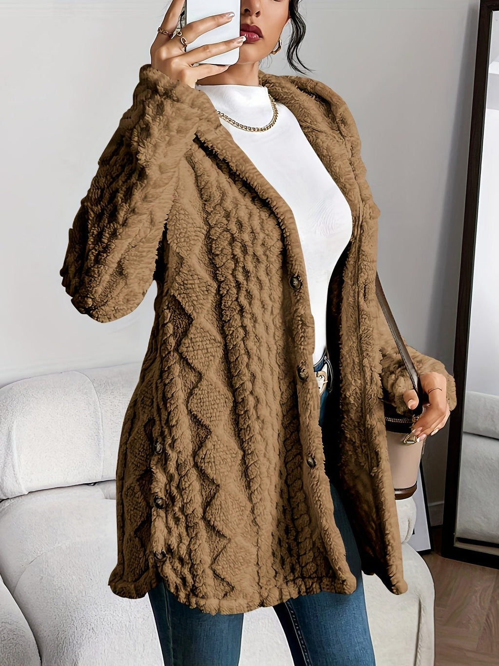Women's Hooded Oversized Fleece Cardigan for Layering