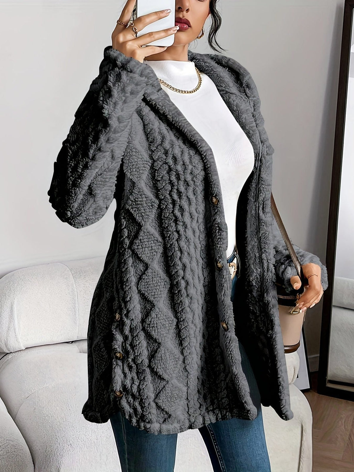 Women's Hooded Oversized Fleece Cardigan for Layering
