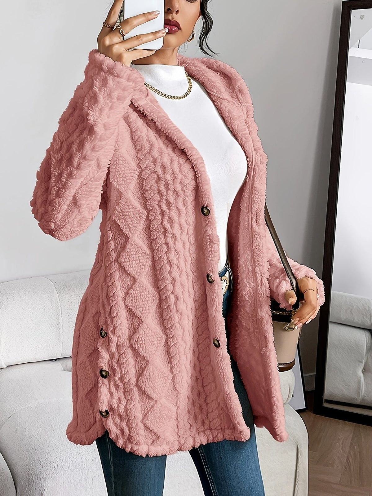 Women's Hooded Oversized Fleece Cardigan for Layering