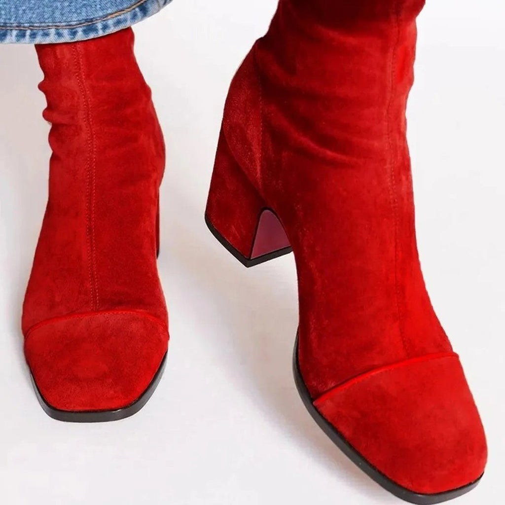 Women's Chunky Block Heel Suede Ankle Booties