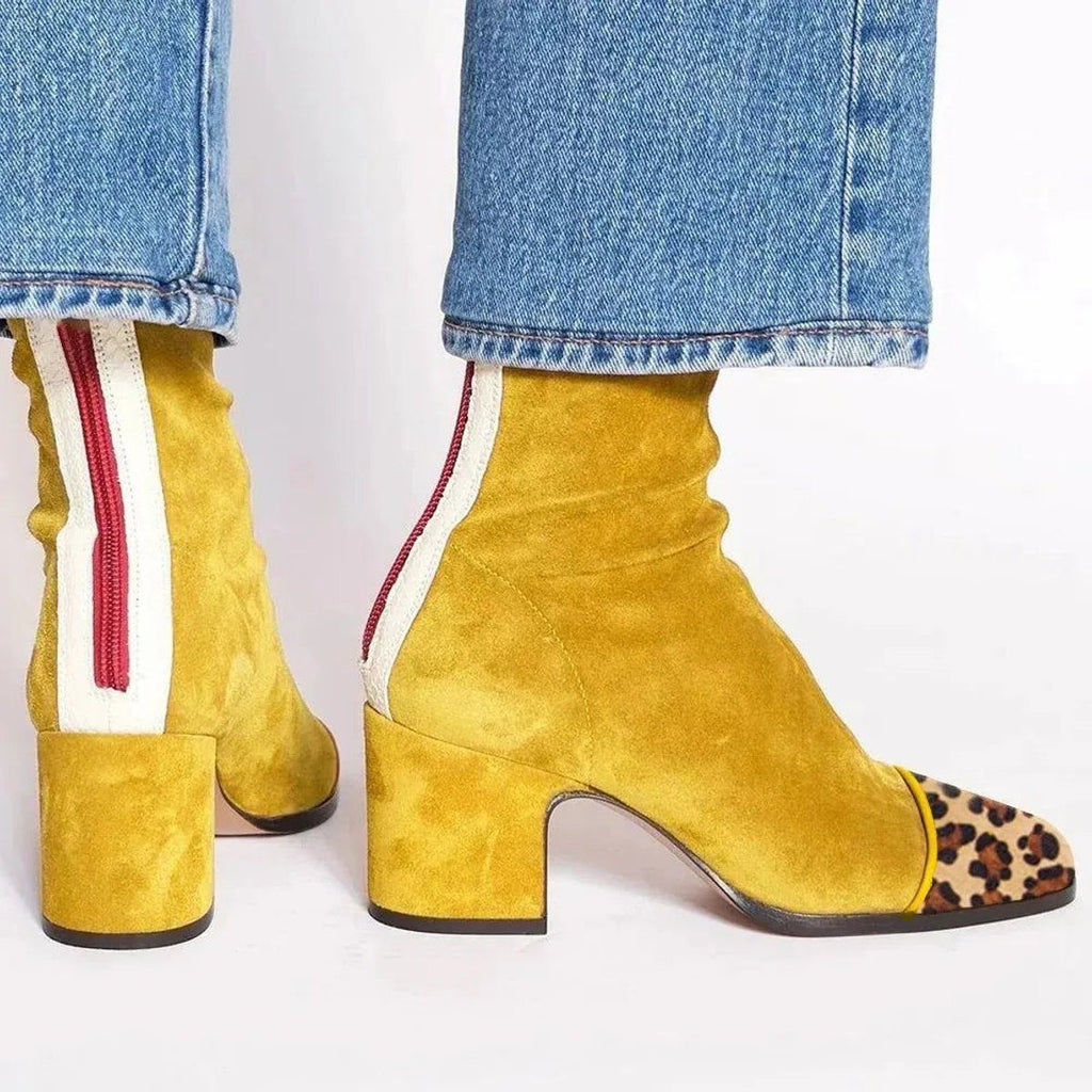 Women's Chunky Block Heel Suede Ankle Booties