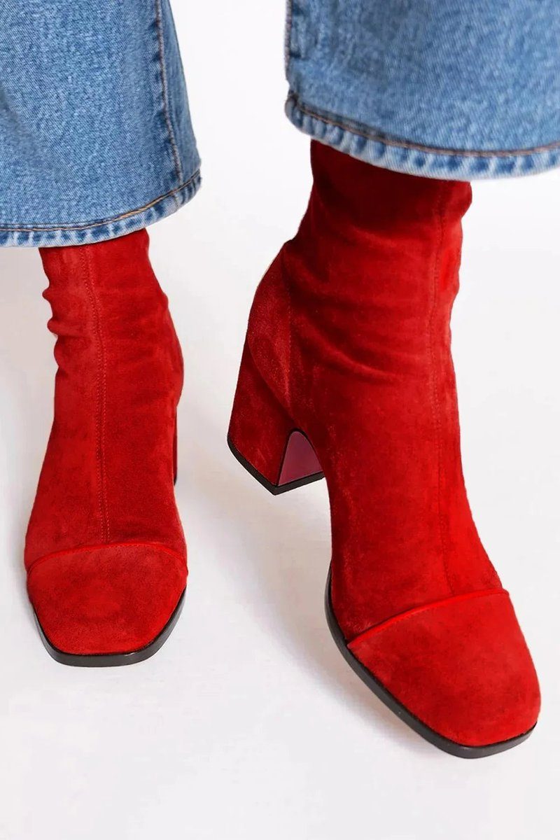 Women's Chunky Block Heel Suede Ankle Booties