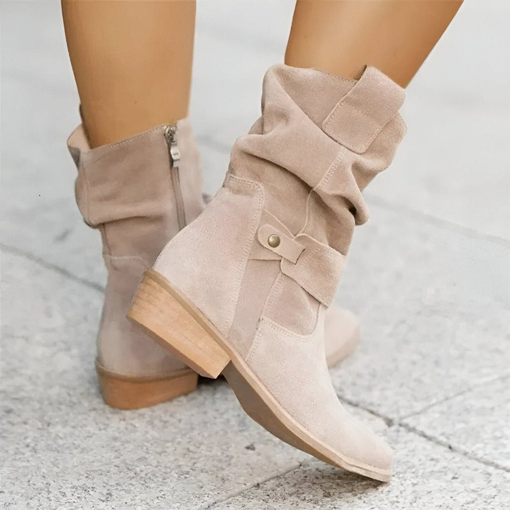 Women's Mid-Calf Boots with Slouched Shaft and Block Heel