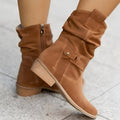 Women's Mid-Calf Boots with Slouched Shaft and Block Heel