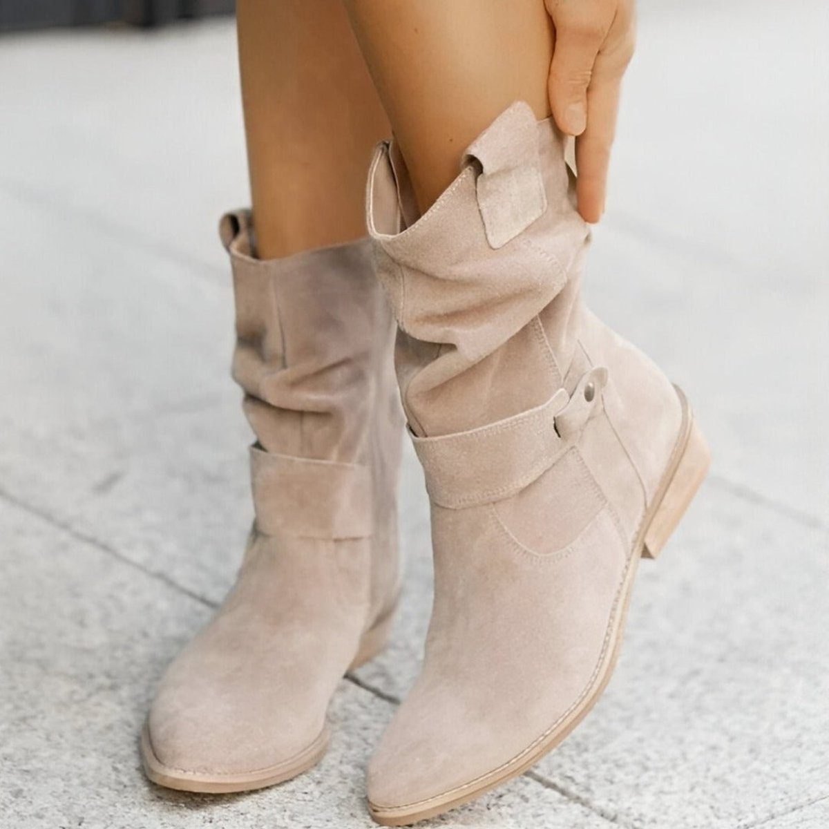 Women's Mid-Calf Boots with Slouched Shaft and Block Heel