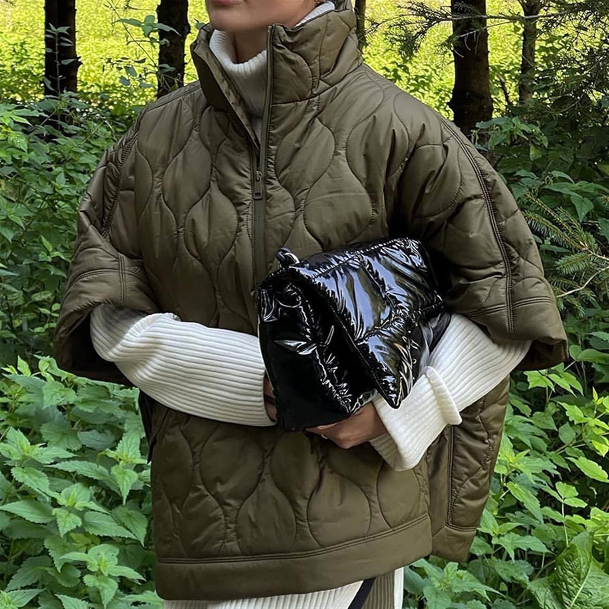 Women's Oversized Padded Quilted Cape Coat