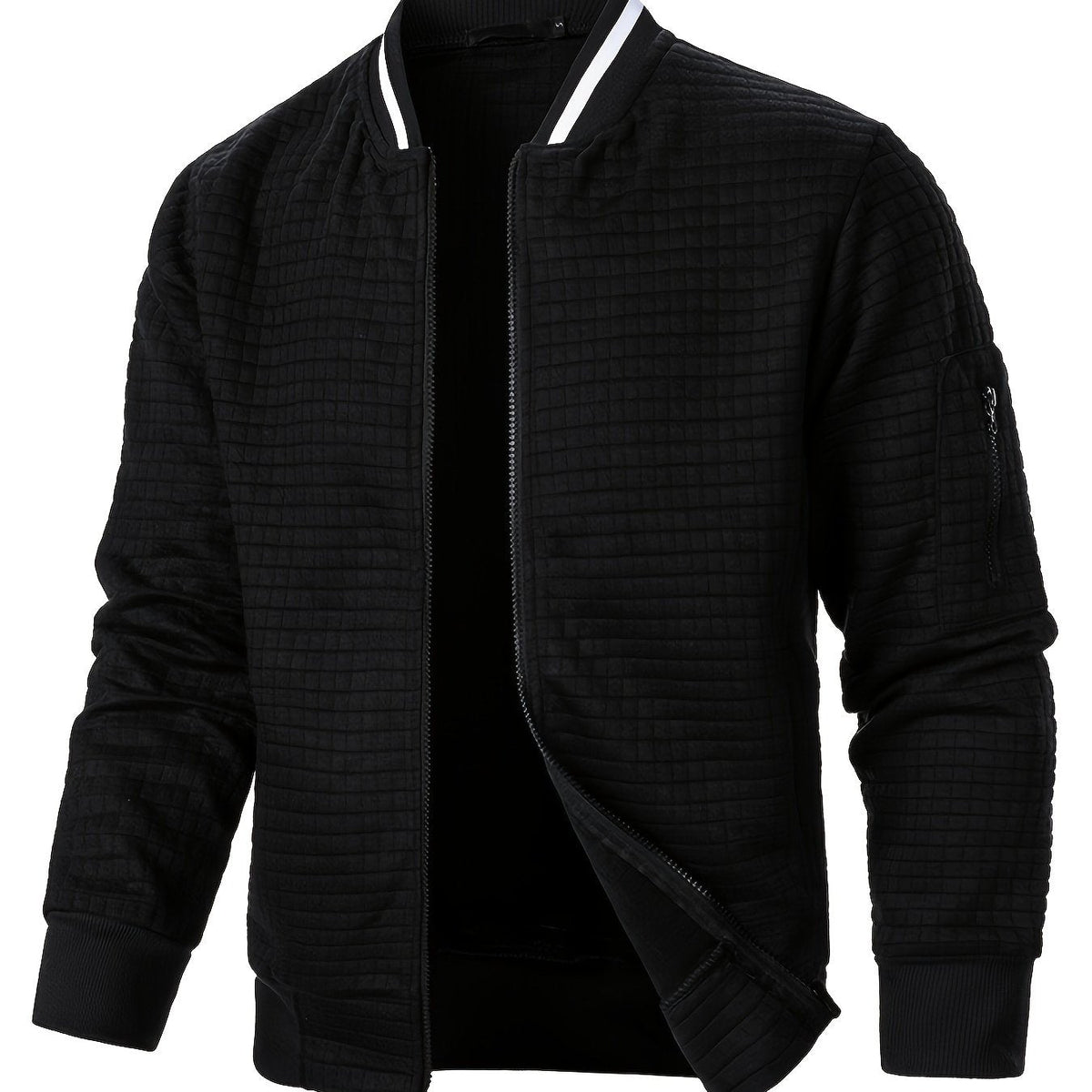 Men's Textured Stand Collar Zip Bomber Coat