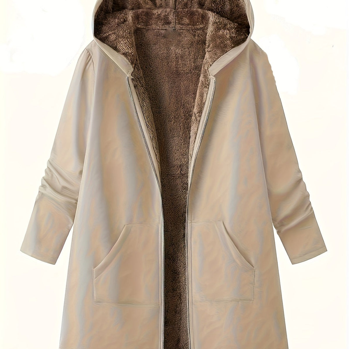 Women's Plush Lining Hooded Long Zip Overcoat