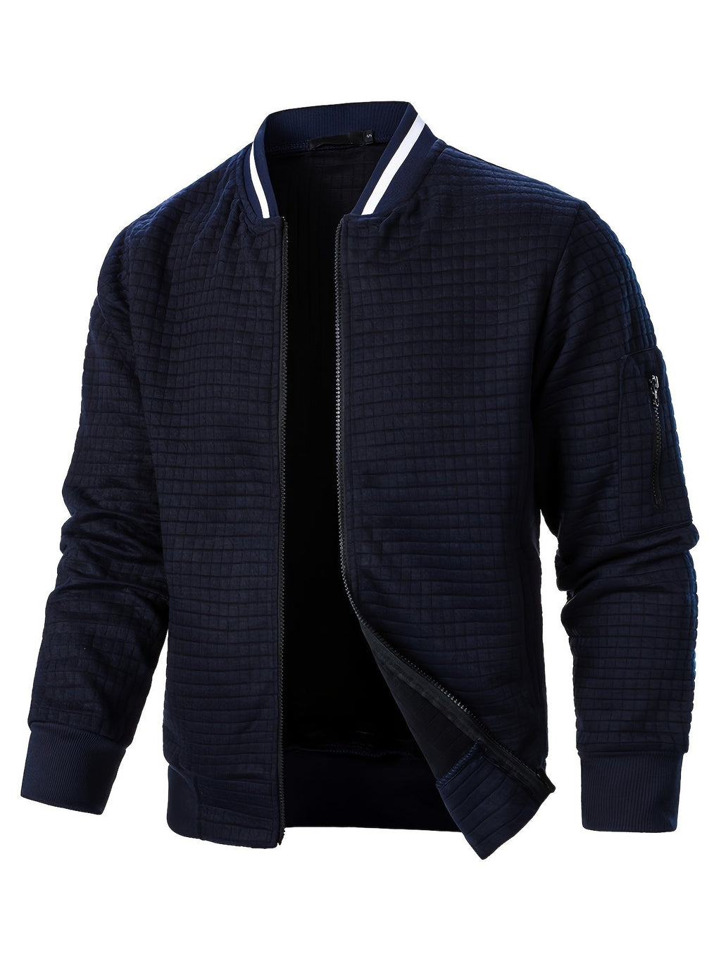 Men's Textured Stand Collar Zip Bomber Coat