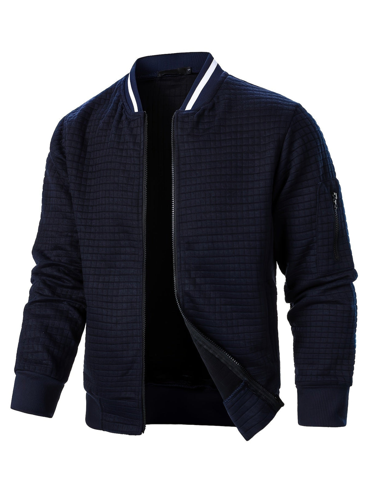 Men's Textured Stand Collar Zip Bomber Coat